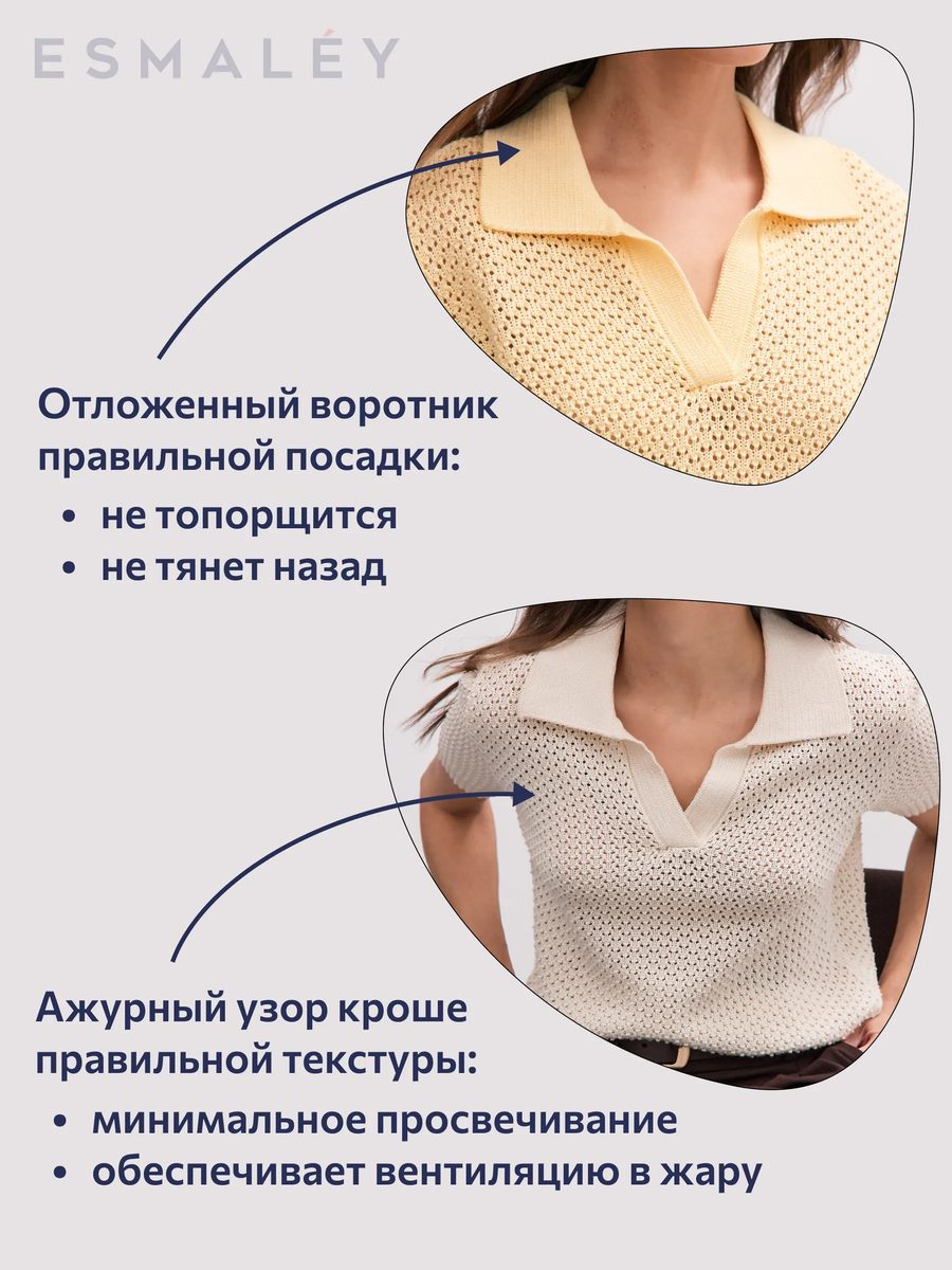 Футболка поло летнее ажурной вязки кроше с коротким рукавом